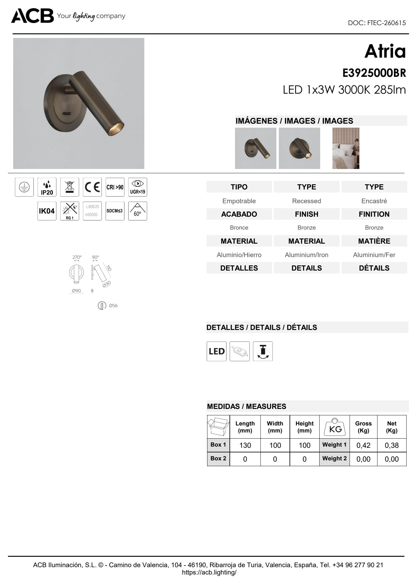 Scheda tecnica Atria - ACB