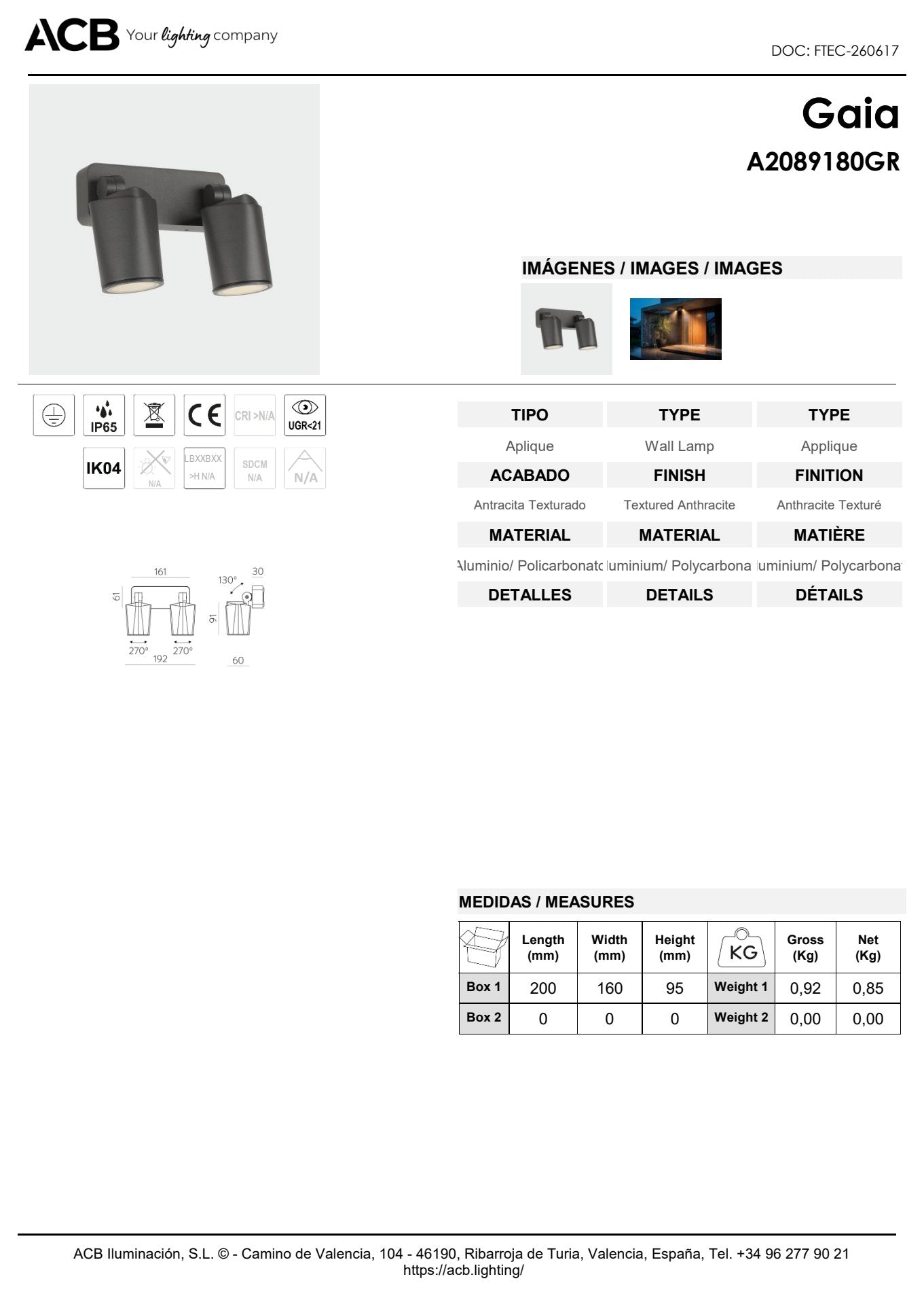 Scheda tecnica Gaia - ACB