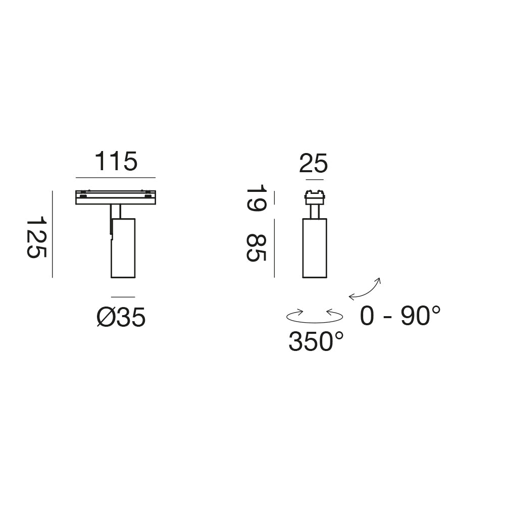 Faretto orientabile 8W — Ø3,5 cm — binario 48V Nero opaco