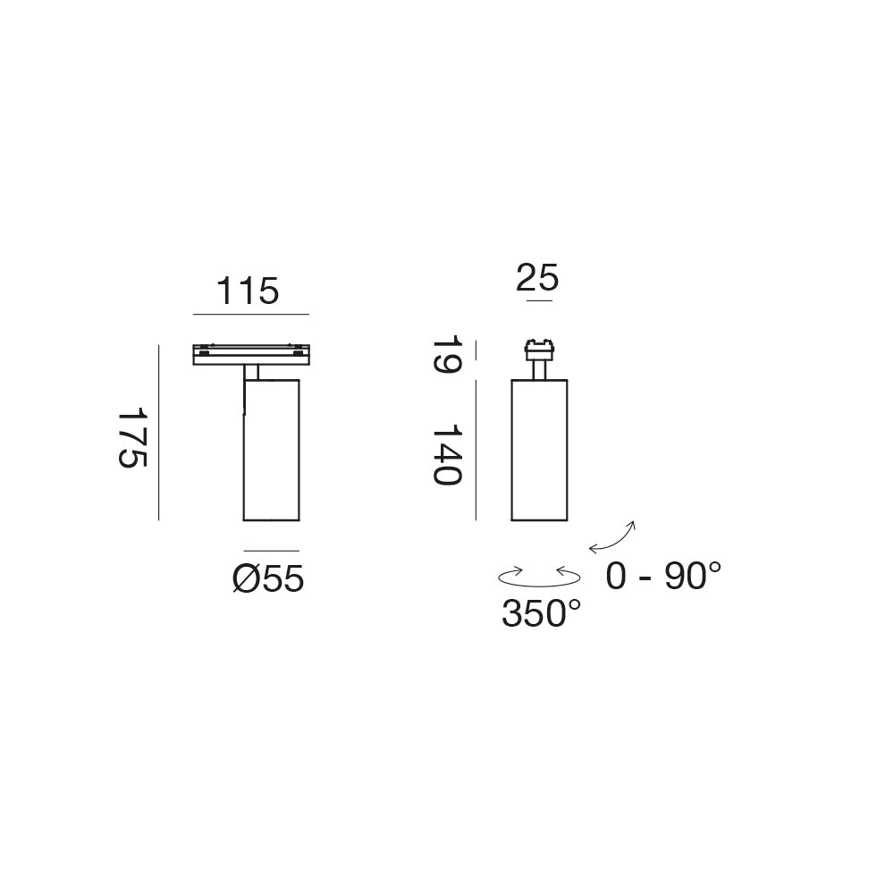 Faretto orientabile 18W — Ø5,5 cm — binario 48V Nero opaco