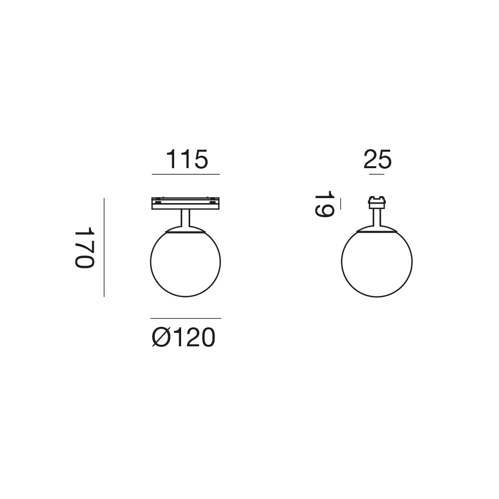 Plafone a sfera 6W — Ø12 cm — binario 48V