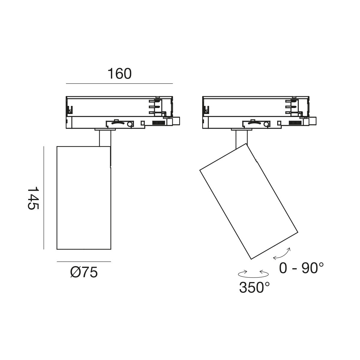 Faretto orientabile a binario trifase 30W 3000K — Bianco