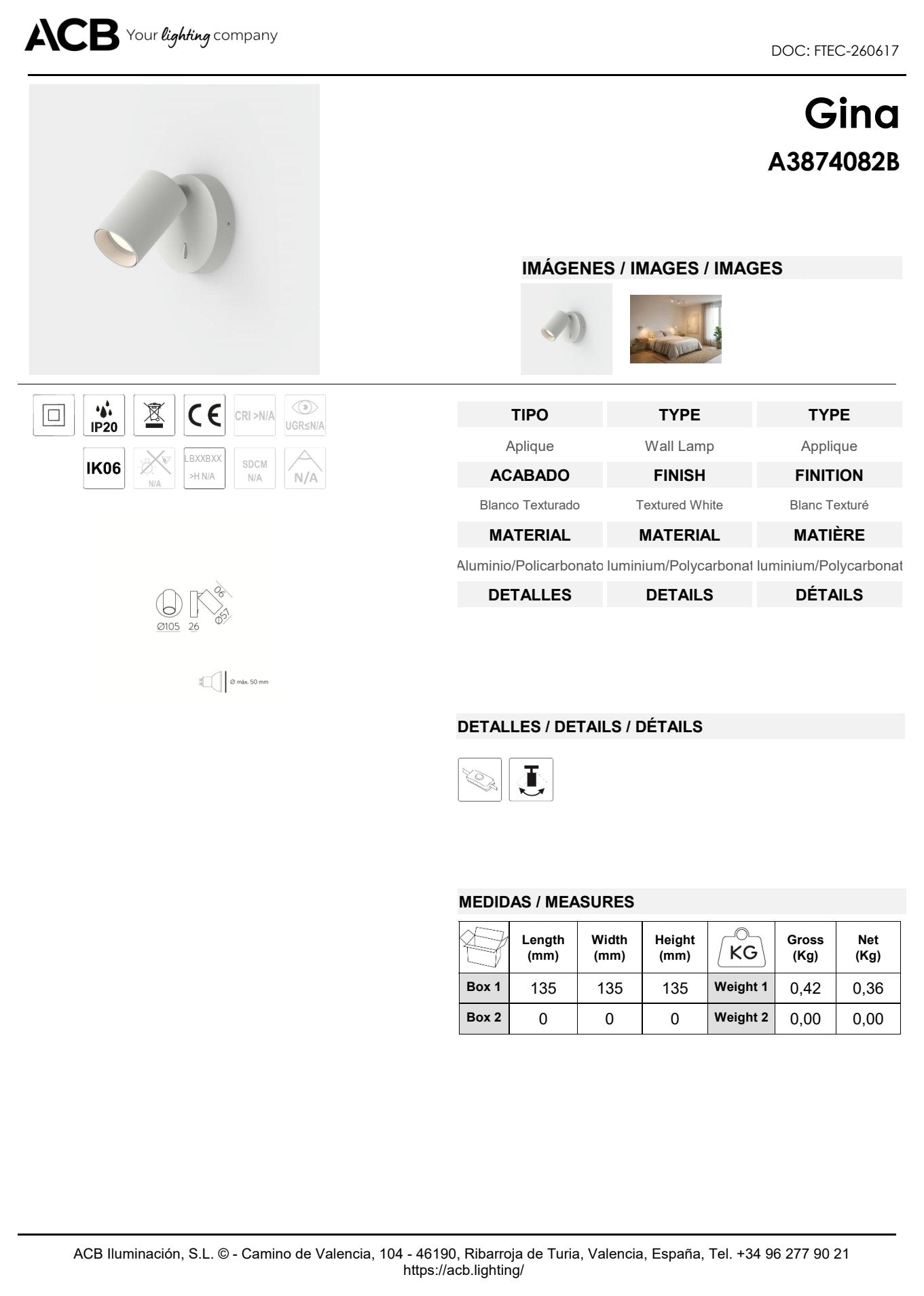 Scheda tecnica Gina - ACB