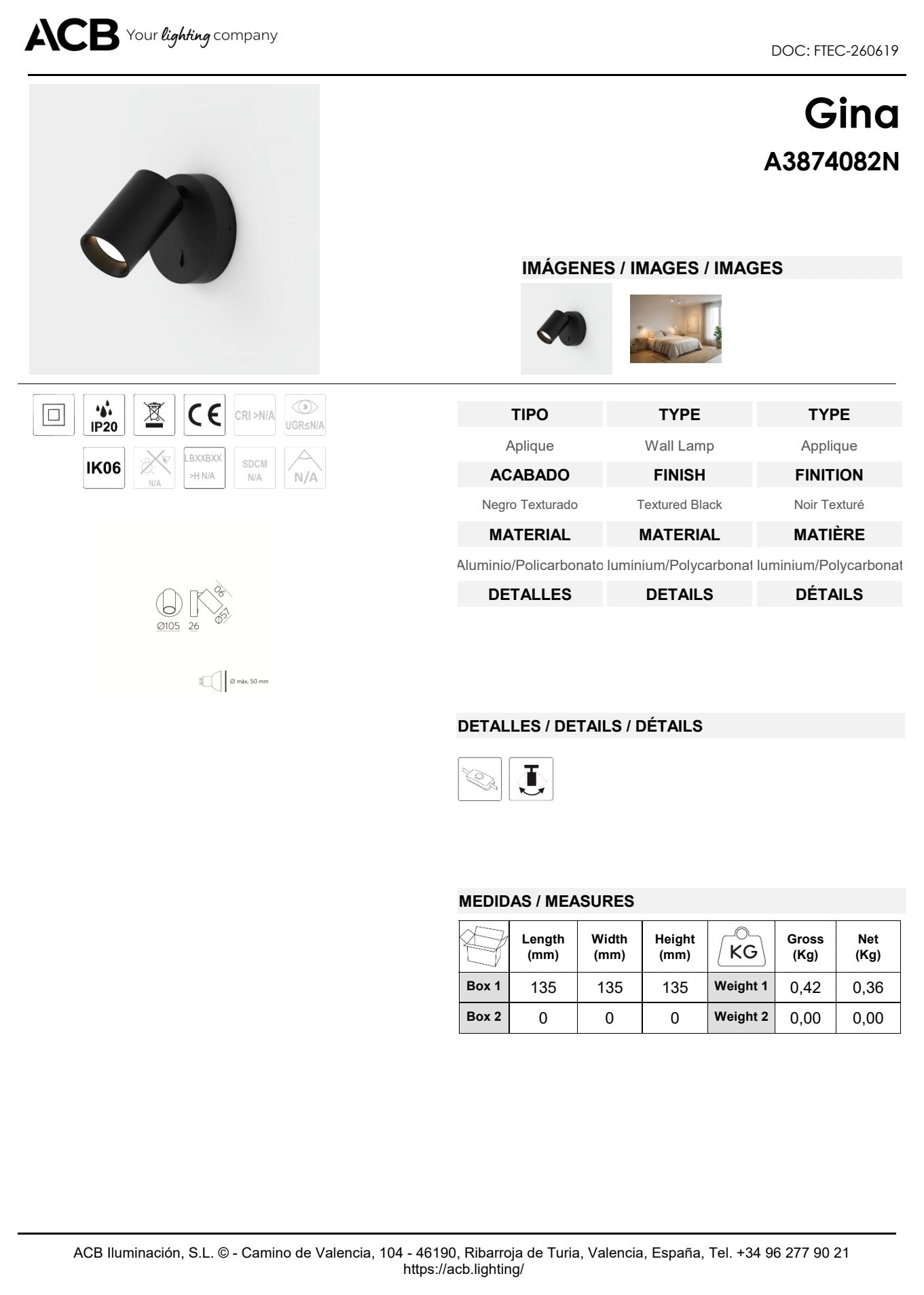 Scheda tecnica Gina - ACB