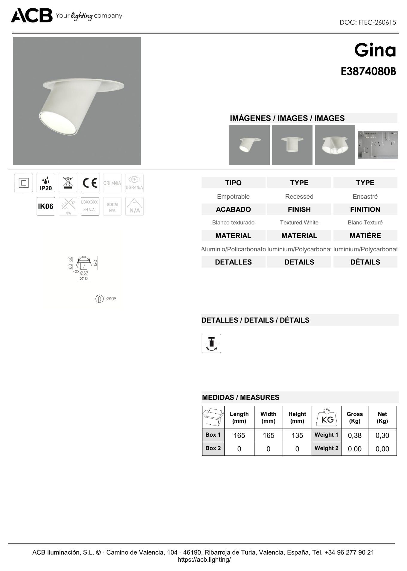 Scheda tecnica Gina - ACB