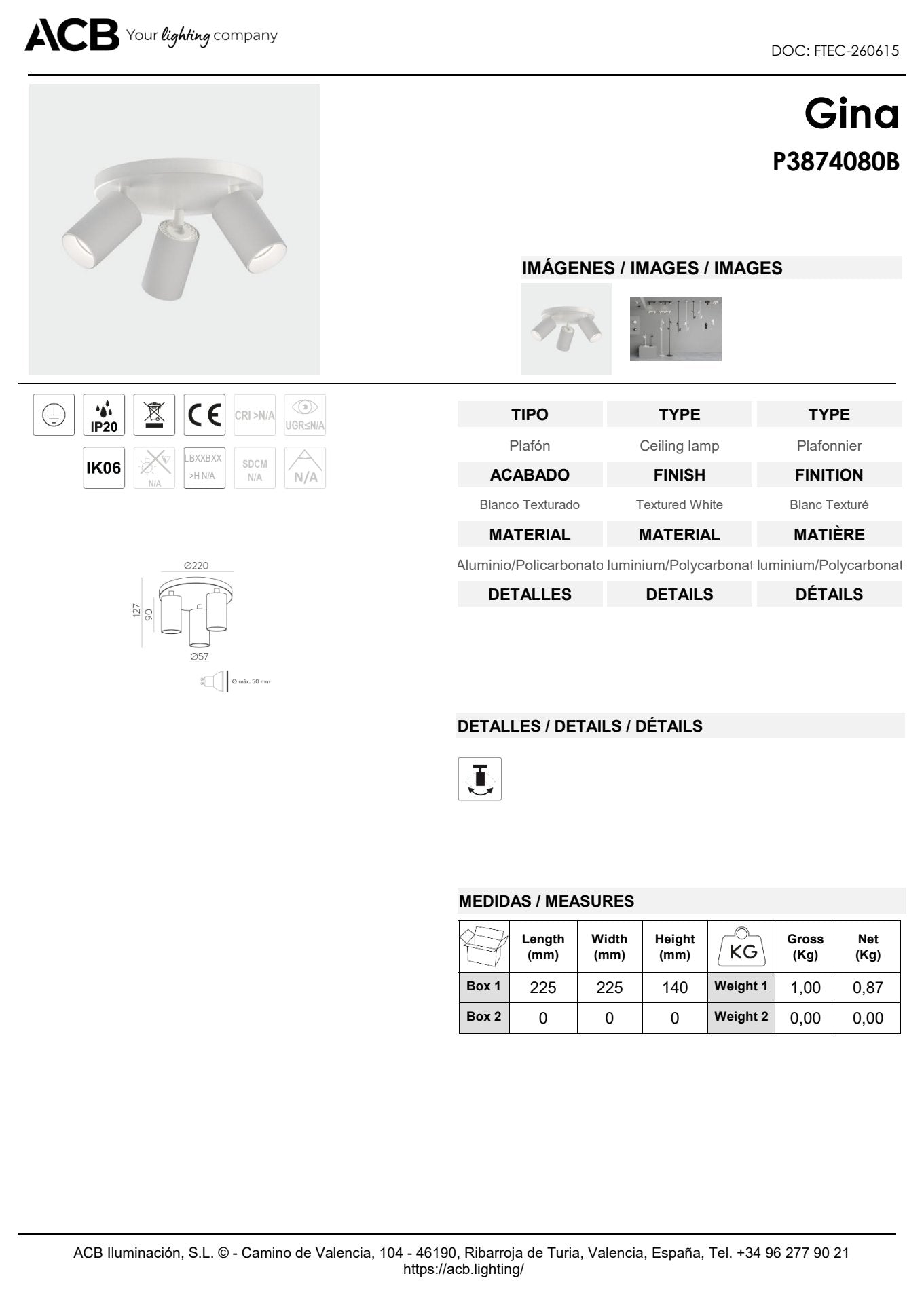Scheda tecnica Gina - ACB