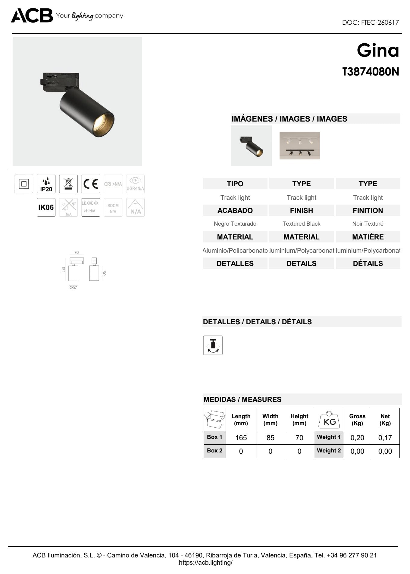 Scheda tecnica Gina - ACB