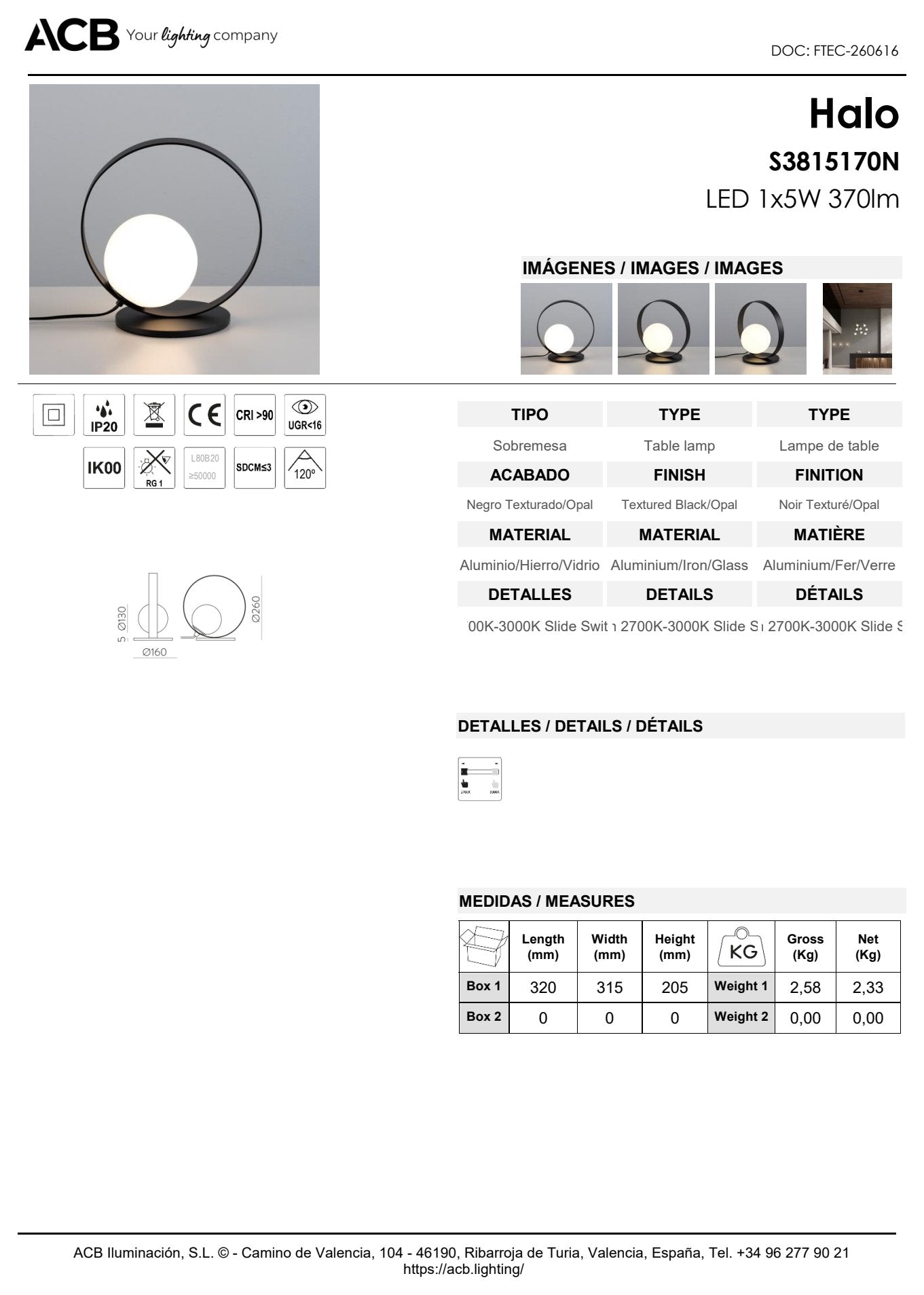 Scheda tecnica Halo - ACB