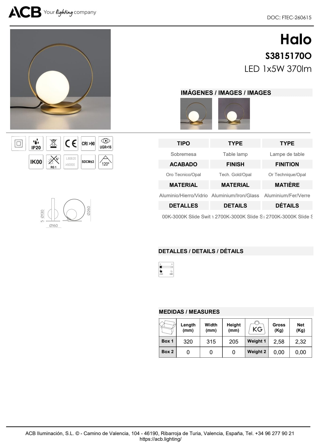 Scheda tecnica Halo - ACB