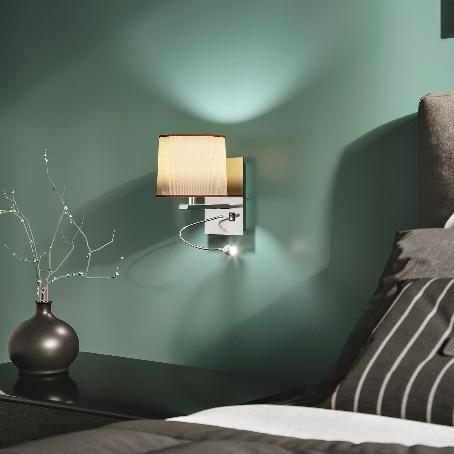 Applique LED HELLY in tessuto ecrù con braccio flessibile