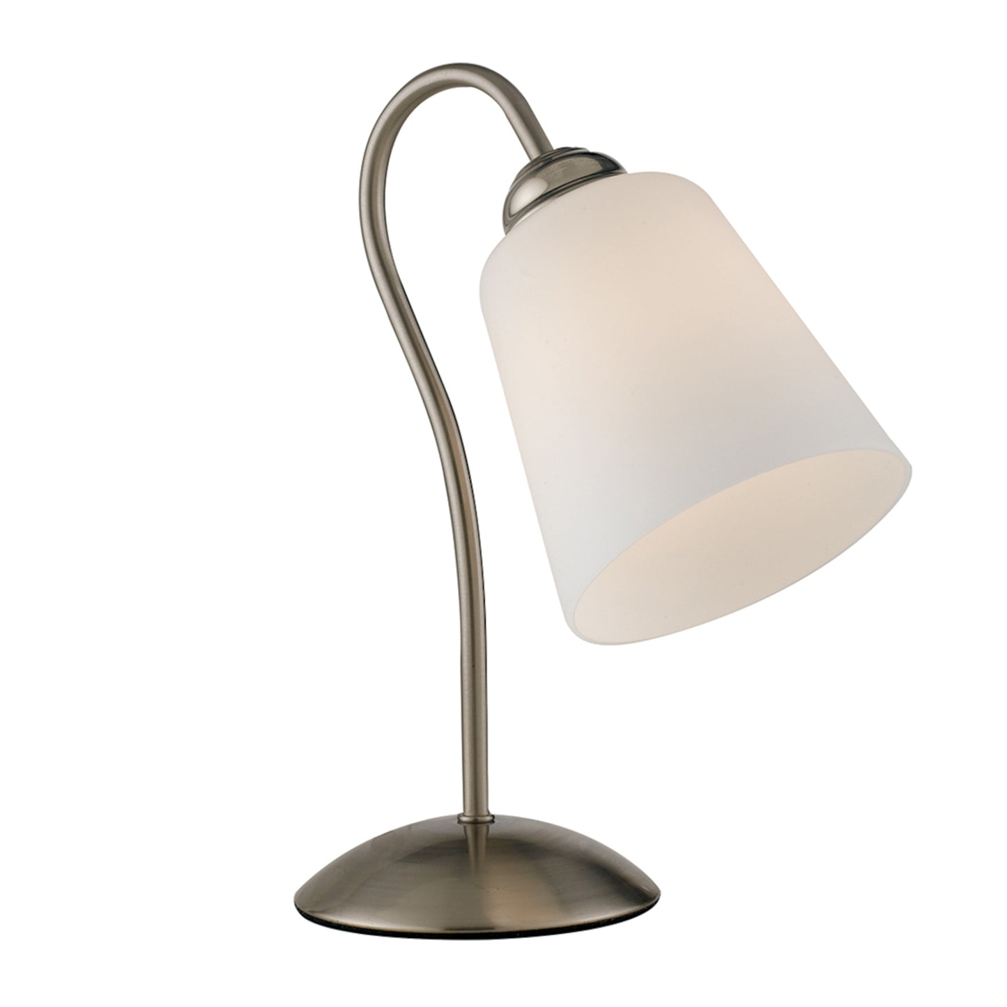 Lampada da tavolo 1162 in metallo nichel con diffusore in vetro