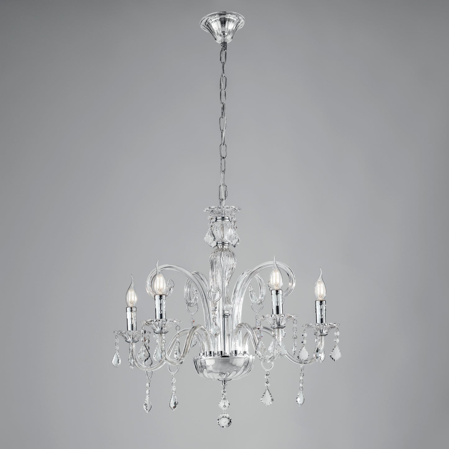 Lampadario CRISTALLO a cinque luci in vetro cromato con pendenti in cristallo