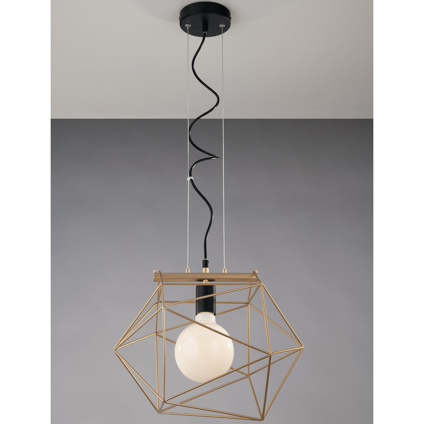 Sospensione ABRAXAS in metallo nero e oro con singolo punto luce