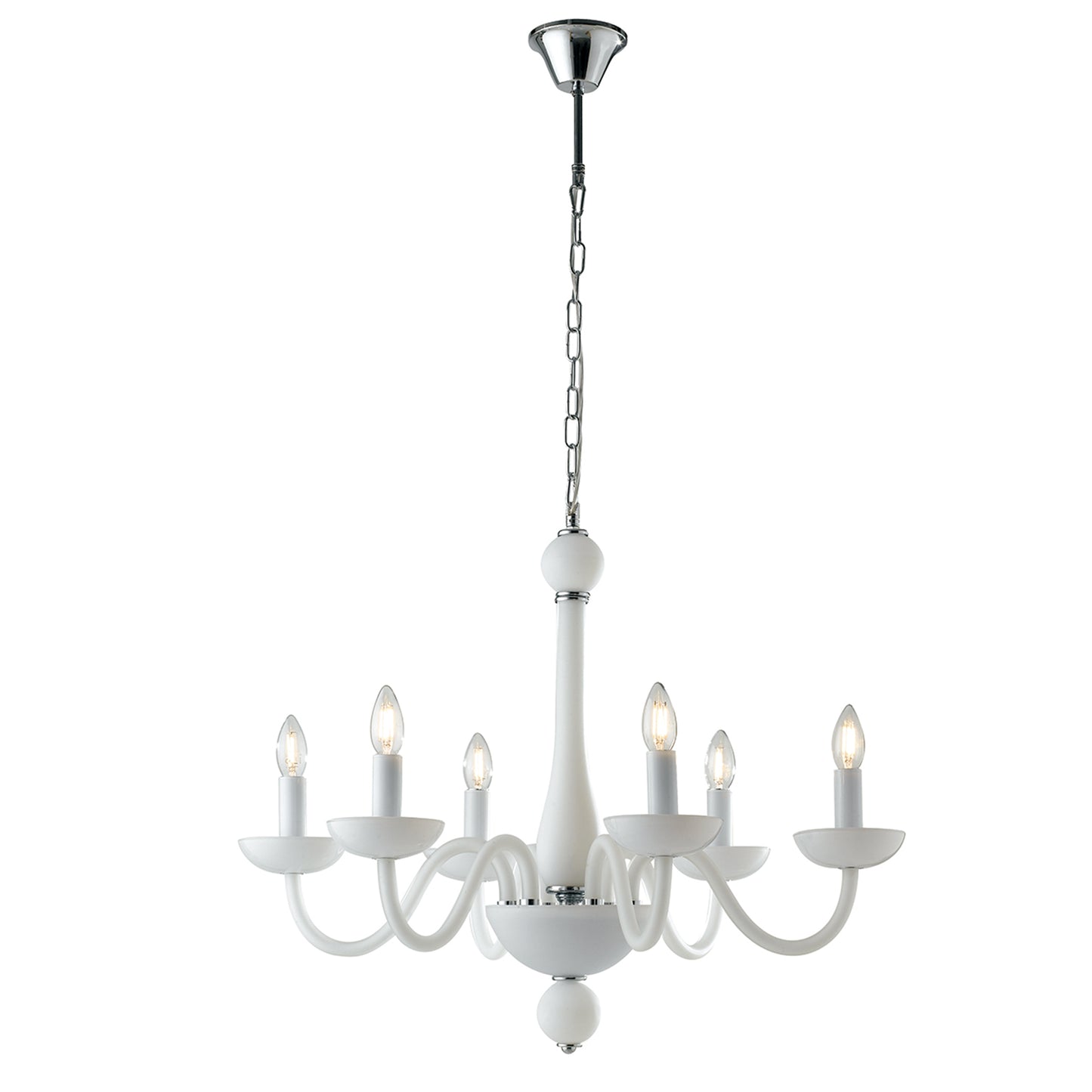Lampadario a sospensione ALFIERE in vetro soffiato bianco a sei luci