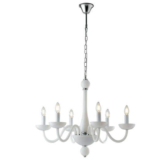 Lampadario a sospensione ALFIERE in vetro soffiato bianco a sei luci