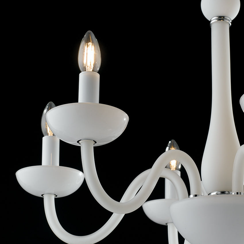 Lampadario a sospensione ALFIERE in vetro soffiato bianco a sei luci