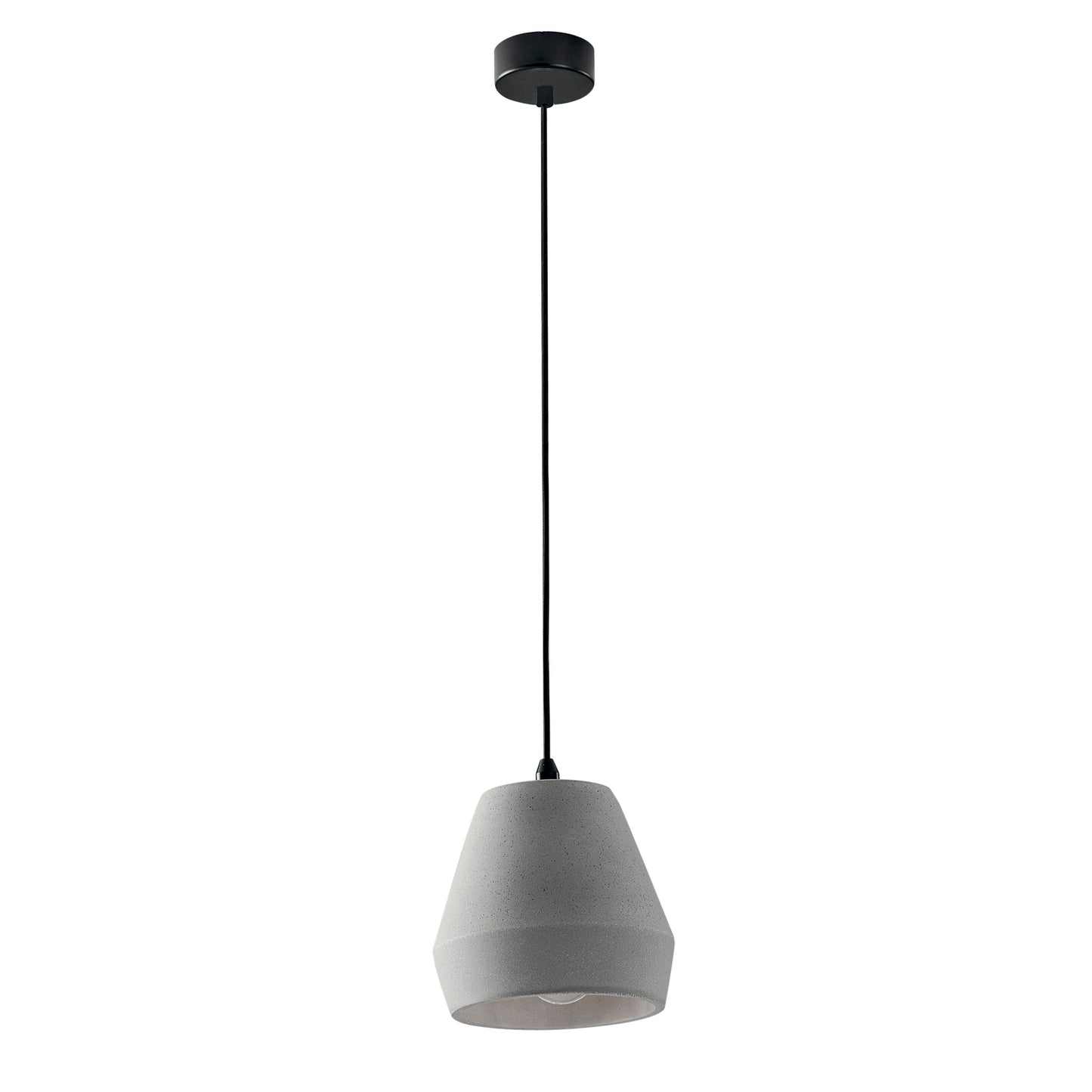 Sospensione ANDO a cono rovesciato in cemento grigio.