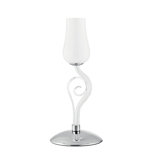 Lampada da tavolo ANGEL in vetro bianco con dettagli cromati e trasparenti 43cm, 18 cm. Ø.