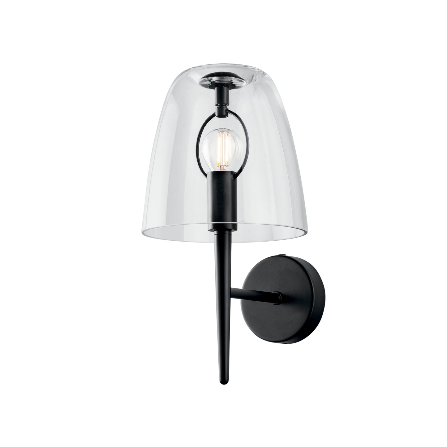 Applique ARES in metallo nero e diffusore in vetro trasaprente