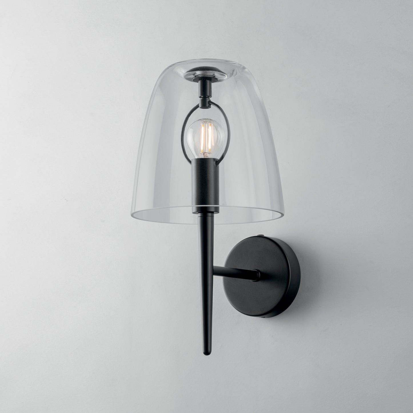 Applique ARES in metallo nero e diffusore in vetro trasaprente
