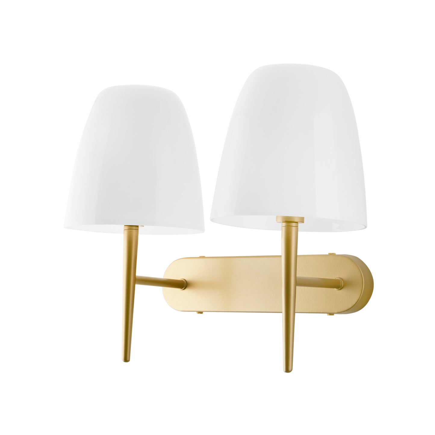Applique ARES con struttura in metallo oro e due diffusori in vetro bianco