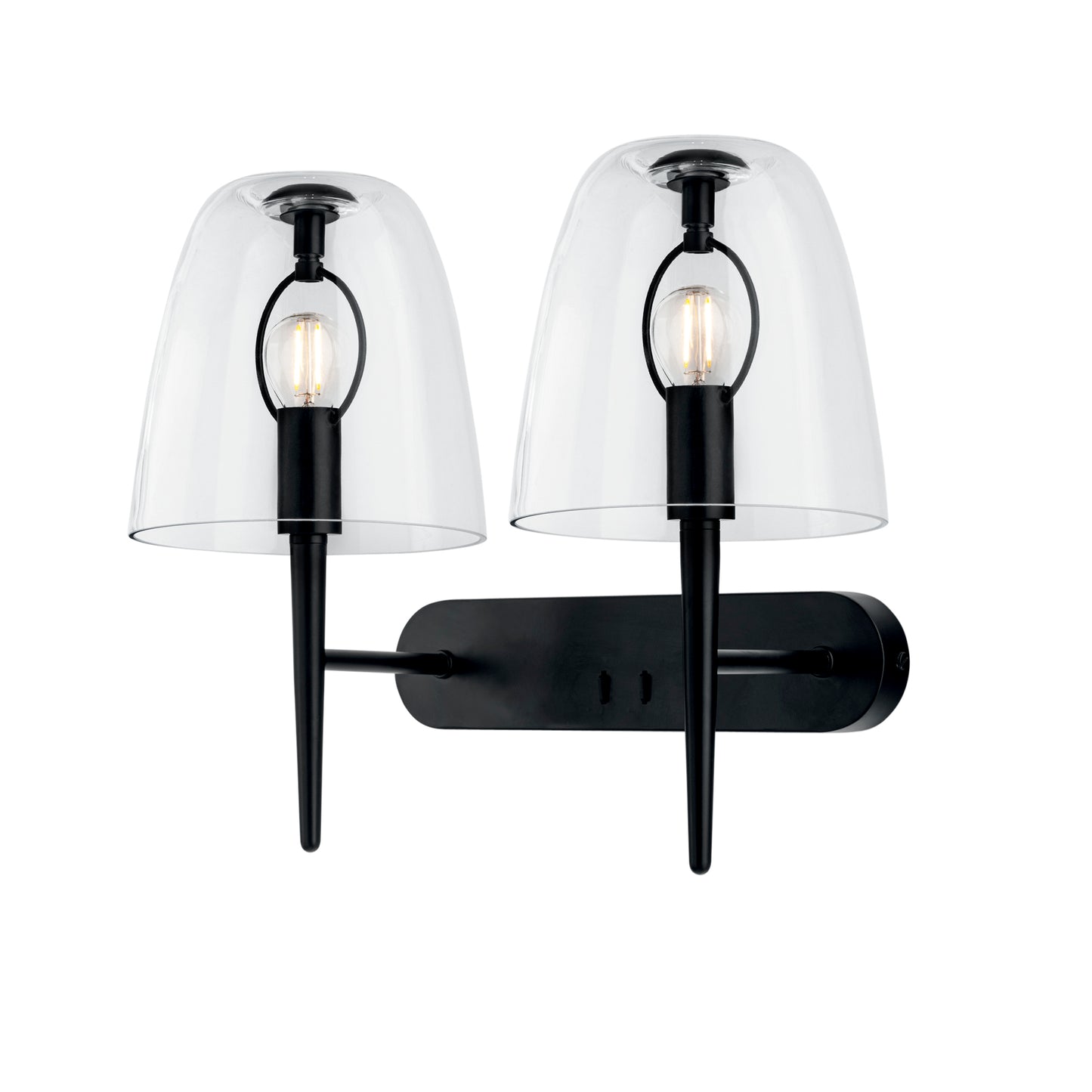 Applique ARES in metallo nero e due diffusori in vetro trasaprente