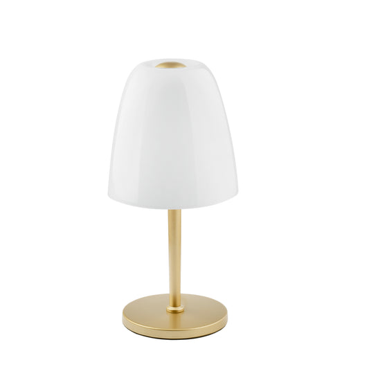 Lampada da tavolo ARES in metallo oro e diffusore in vetro bianco 36cm, 15cm Ø.