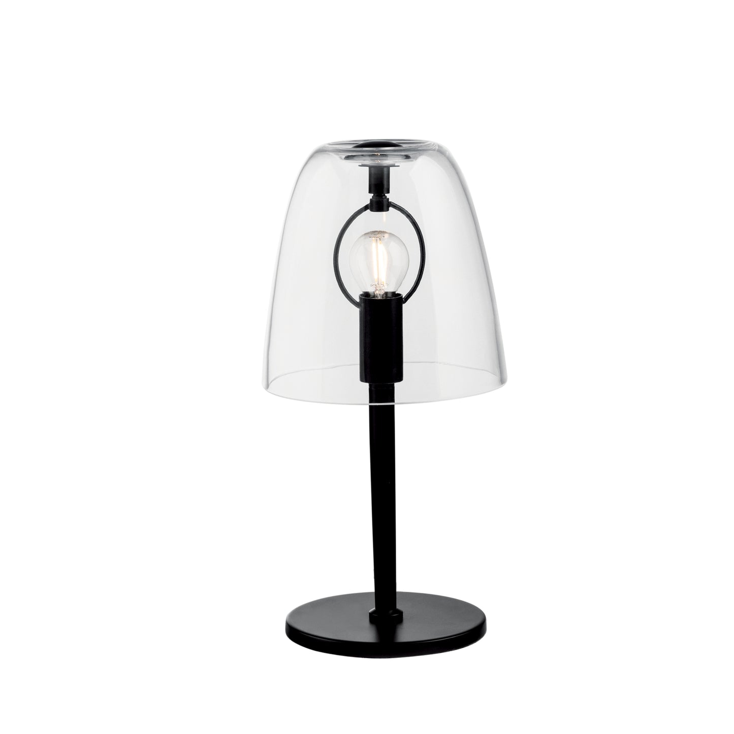 Lampada da tavolo ARES in metallo nero e diffusore vetro trasparente 36cm, 15cm Ø.