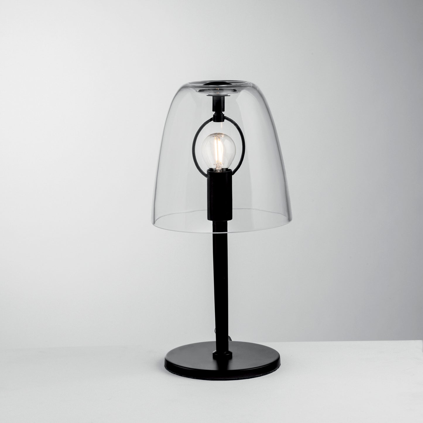 Lampada da tavolo ARES in metallo nero e diffusore vetro trasparente 36cm, 15cm Ø.