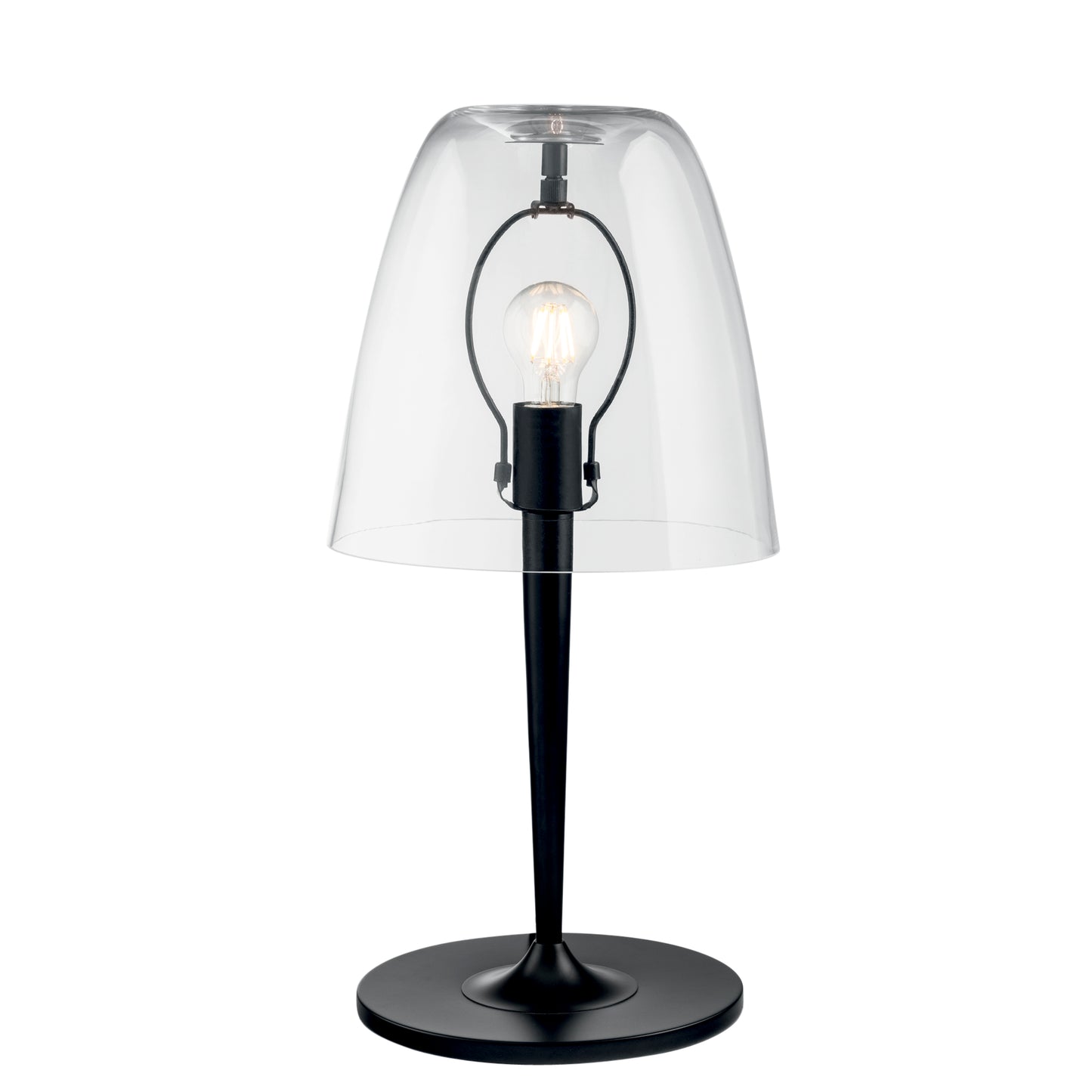 Lampada da tavolo ARES in metallo nero e diffusore vetro trasparente 56 cm, 24cm Ø.