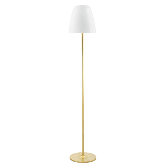 Piantana ARES con struttura in metallo oro e diffusore vetro bianco 159,5cm. 28cm Ø.