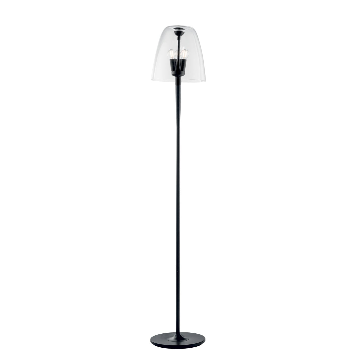 Piantana ARES in metallo nero e diffusore in vetro trasparente 159,5cm, 28 cm Ø.