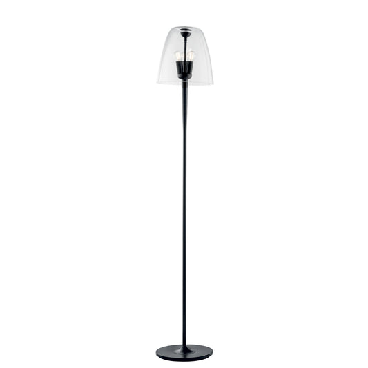 Piantana ARES in metallo nero e diffusore in vetro trasparente 159,5cm, 28 cm Ø.