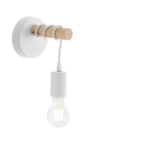 Applique ARIZONA con struttura in legno naturale e montatura in metallo bianco