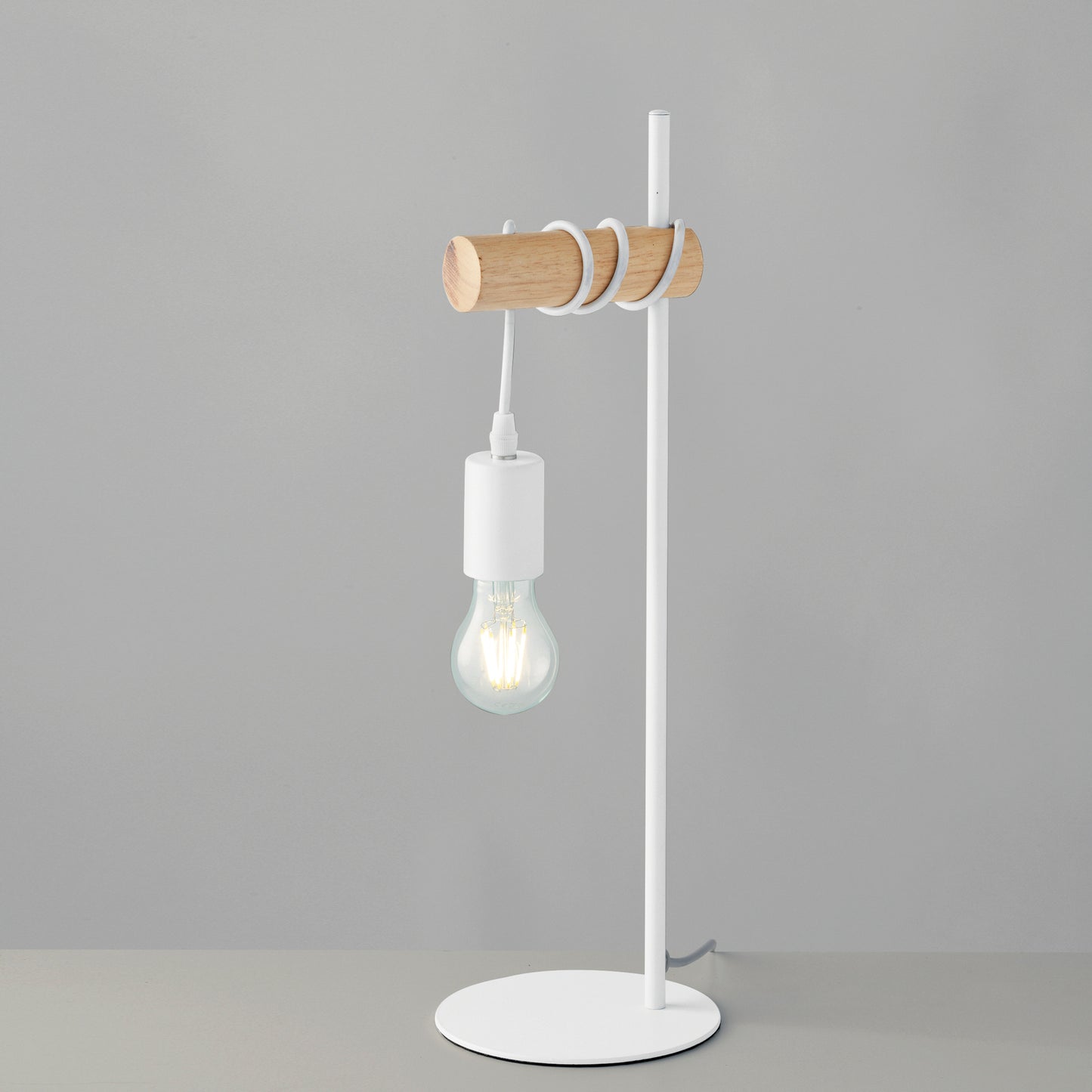 Lampada da tavolo ARIZONA in legno naturale e metallo bianco