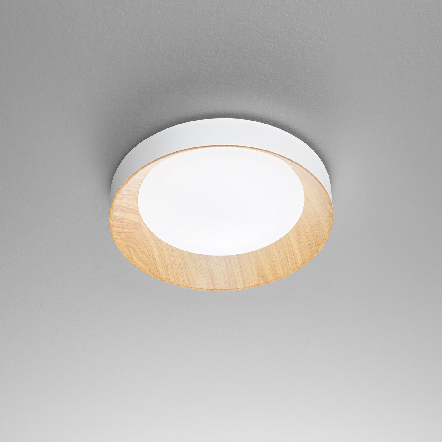 Plafoniera LED ARKA in metallo bianco e legno - CCT - 40 cm. Ø