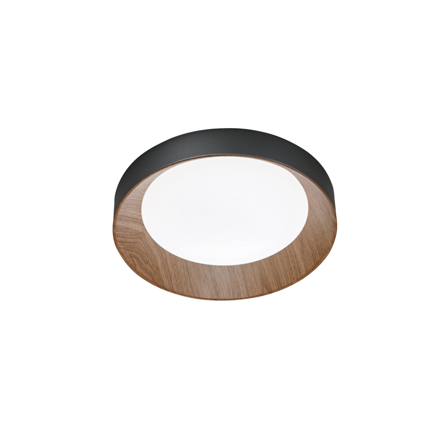 Plafoniera LED ARKA in metallo nero e legno - CCT - 40 cm. Ø