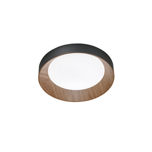 Plafoniera LED ARKA in metallo nero e legno - CCT - 40 cm. Ø