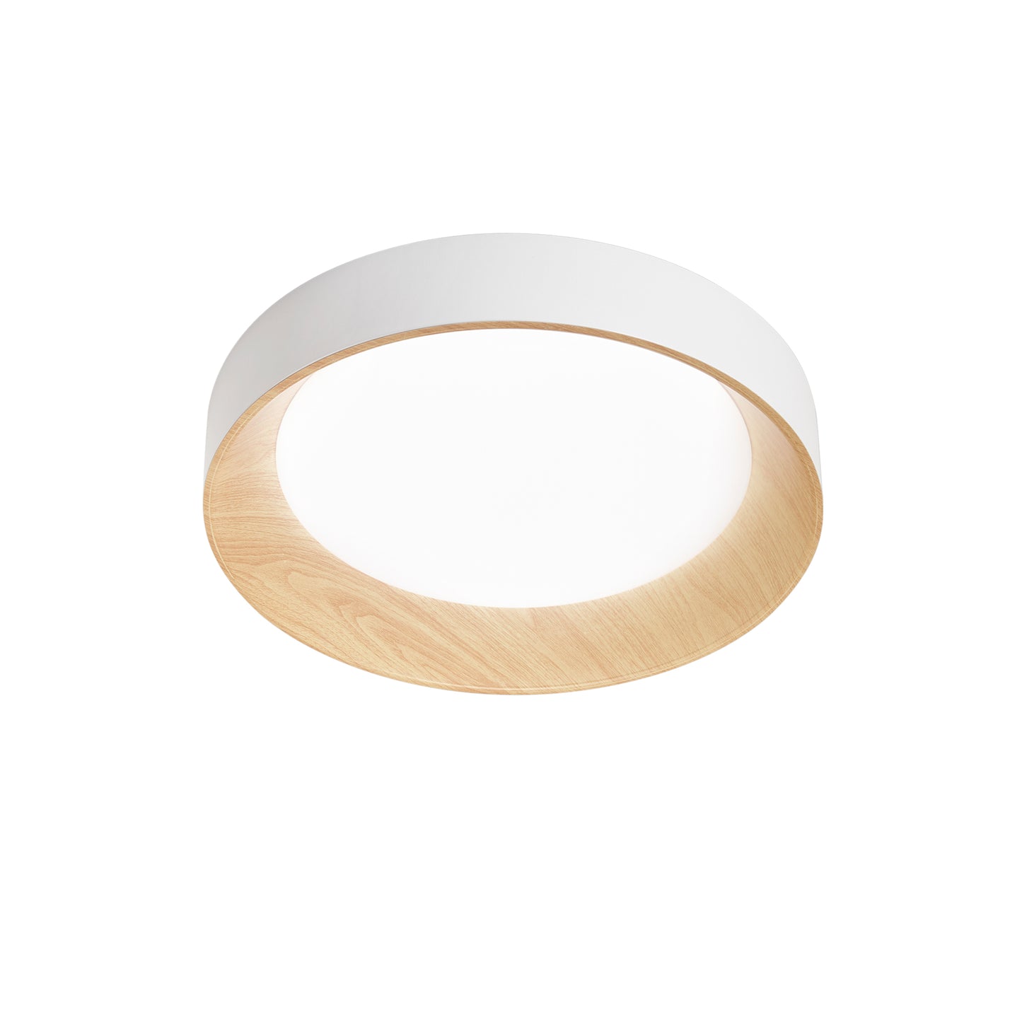 Plafoniera LED ARKA in metallo bianco e legno - CCT - 50 cm. Ø