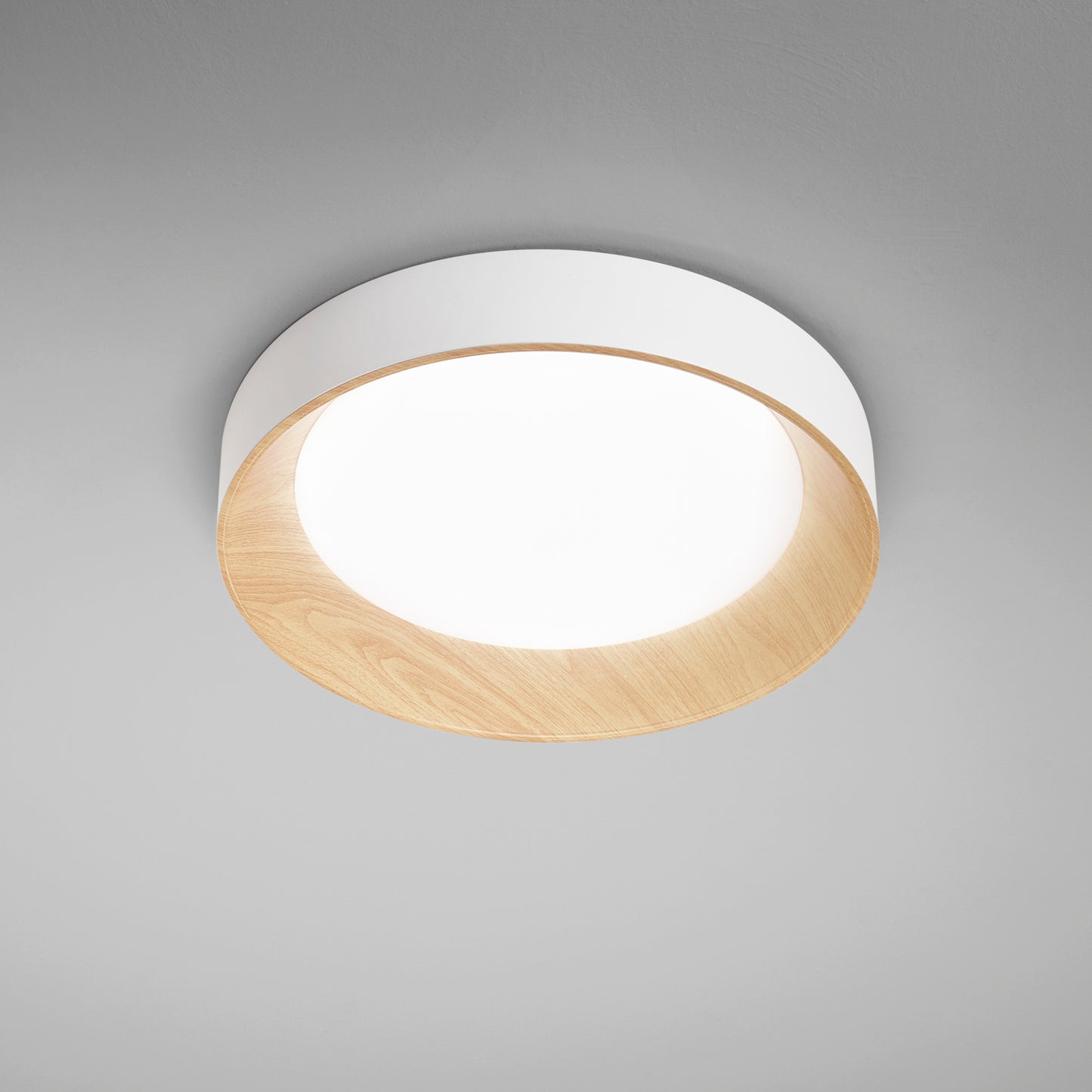 Plafoniera LED ARKA in metallo bianco e legno - CCT - 50 cm. Ø