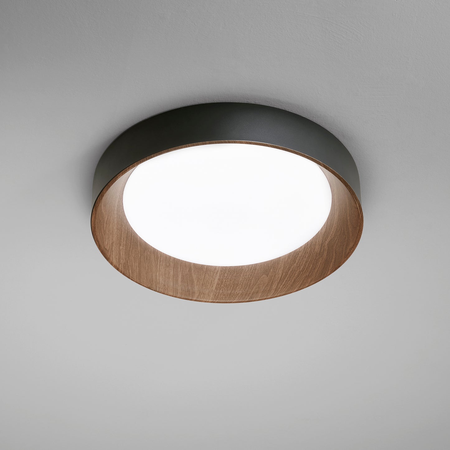 Plafoniera LED ARKA in metallo nero e legno - CCT - 50 cm. Ø