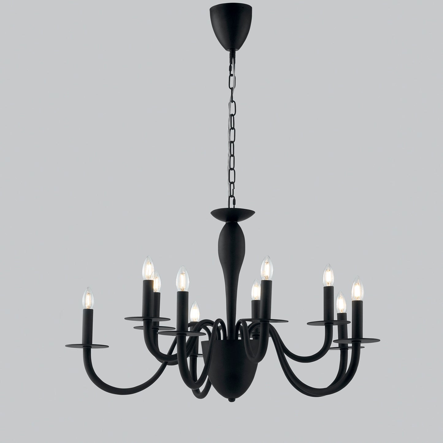 Lampadario ARMSTRONG in metallo nero a dieci luci