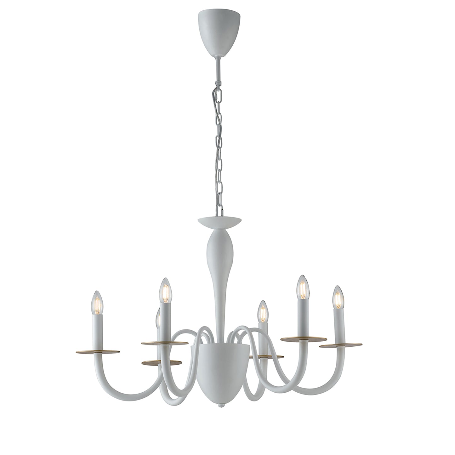 Lampadario ARMSTRONG in metallo bianco a sei luci con dettagli in oro