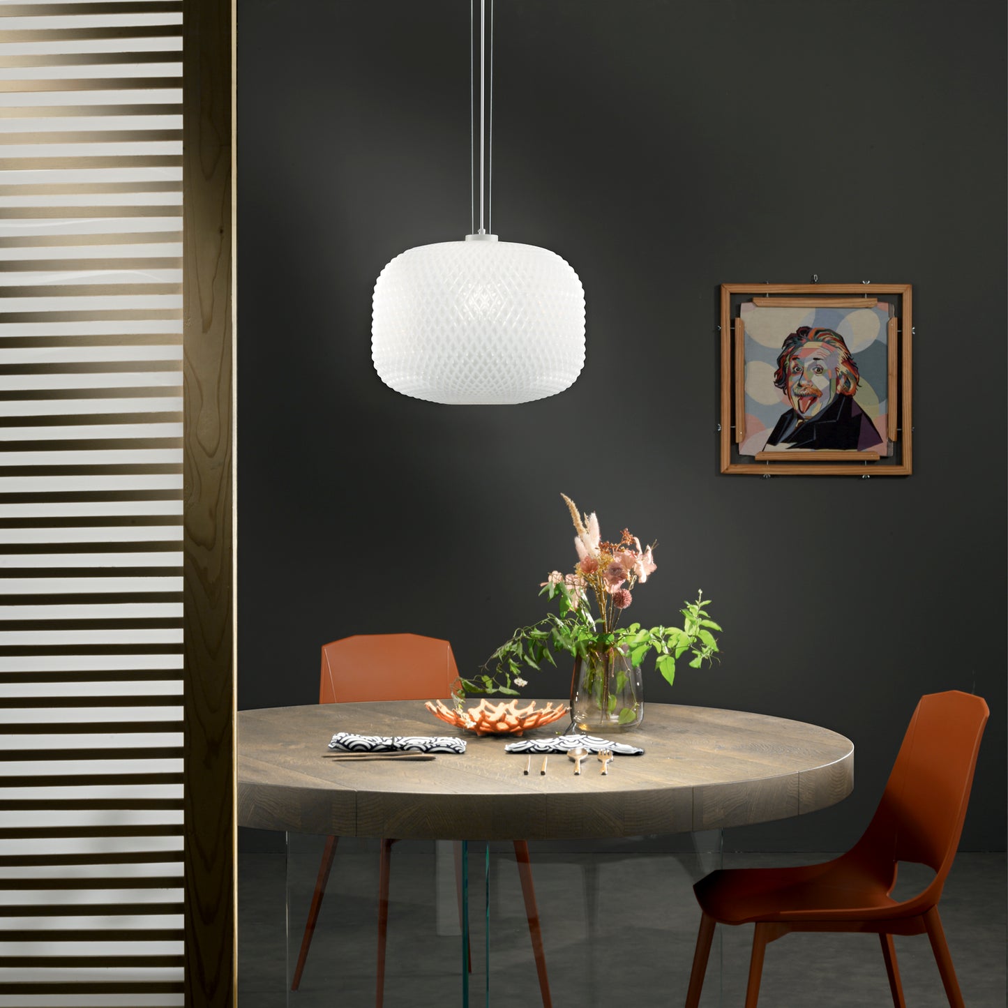 Sospensione ASHFORD in vetro bianco 150x40 cm. Ø