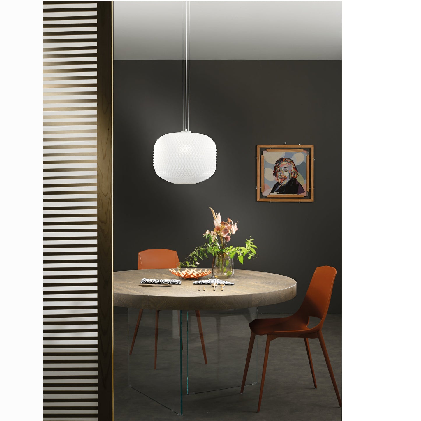 Sospensione ASHFORD in vetro bianco 150x40 cm. Ø