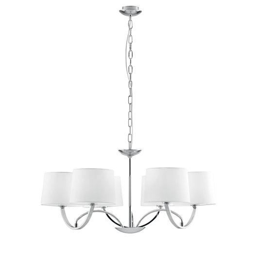 Lampadario ASTORIA in metallo cromato con sei paralumi in tessuto