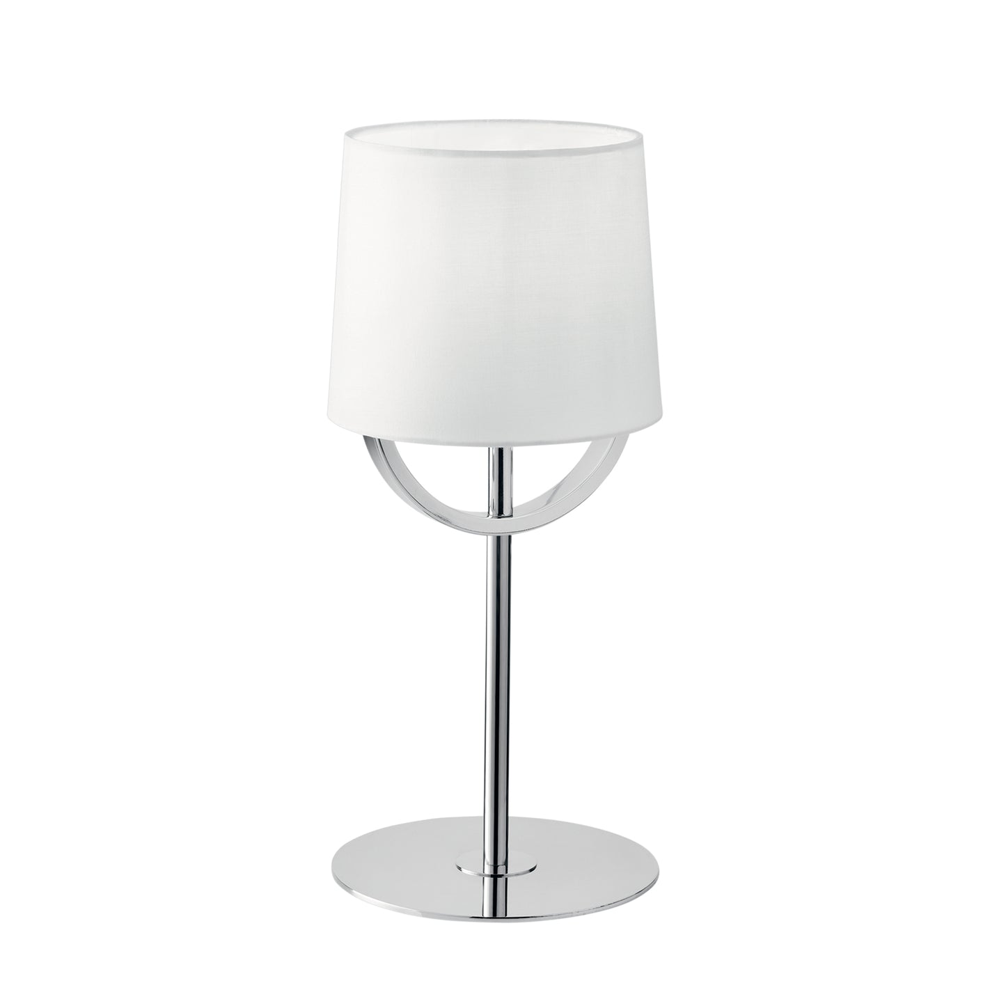 Lampada da tavolo ASTORIA in metallo cromato con paralume in tessuto