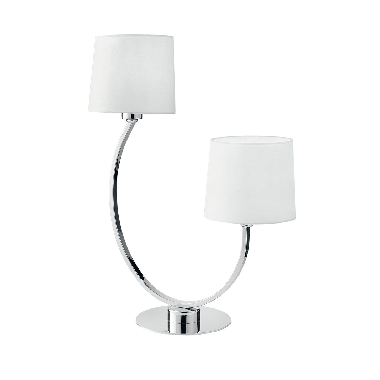 Lampada da tavolo ASTORIA in metallo cromato con due paralumi in tessuto