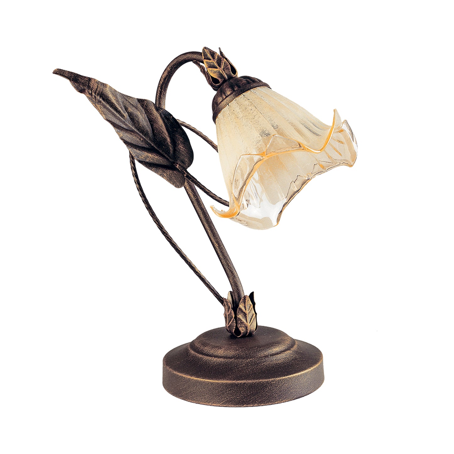 Lampada da tavolo AUTUNNO in metallo marrone e vetro con decori foglia
