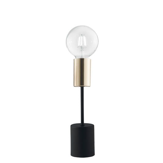 Lampada da tavolo AXON in metallo nero e oro con cavo in tessuto